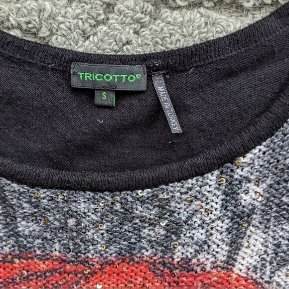 Tricotto black knit sweater with sequin decorations umbrella print Small @O - Picture 4 of 8